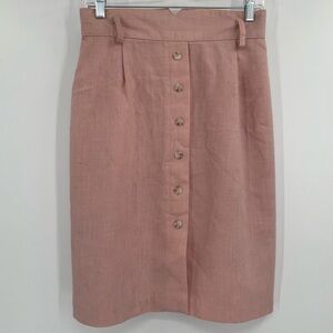 Pink Knee-Length Pleated Pencil Skirt